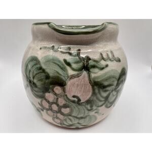 Studio Art Pottery Pitcher Crackle Glaze Fruit Vine Creamer Rustic 6”